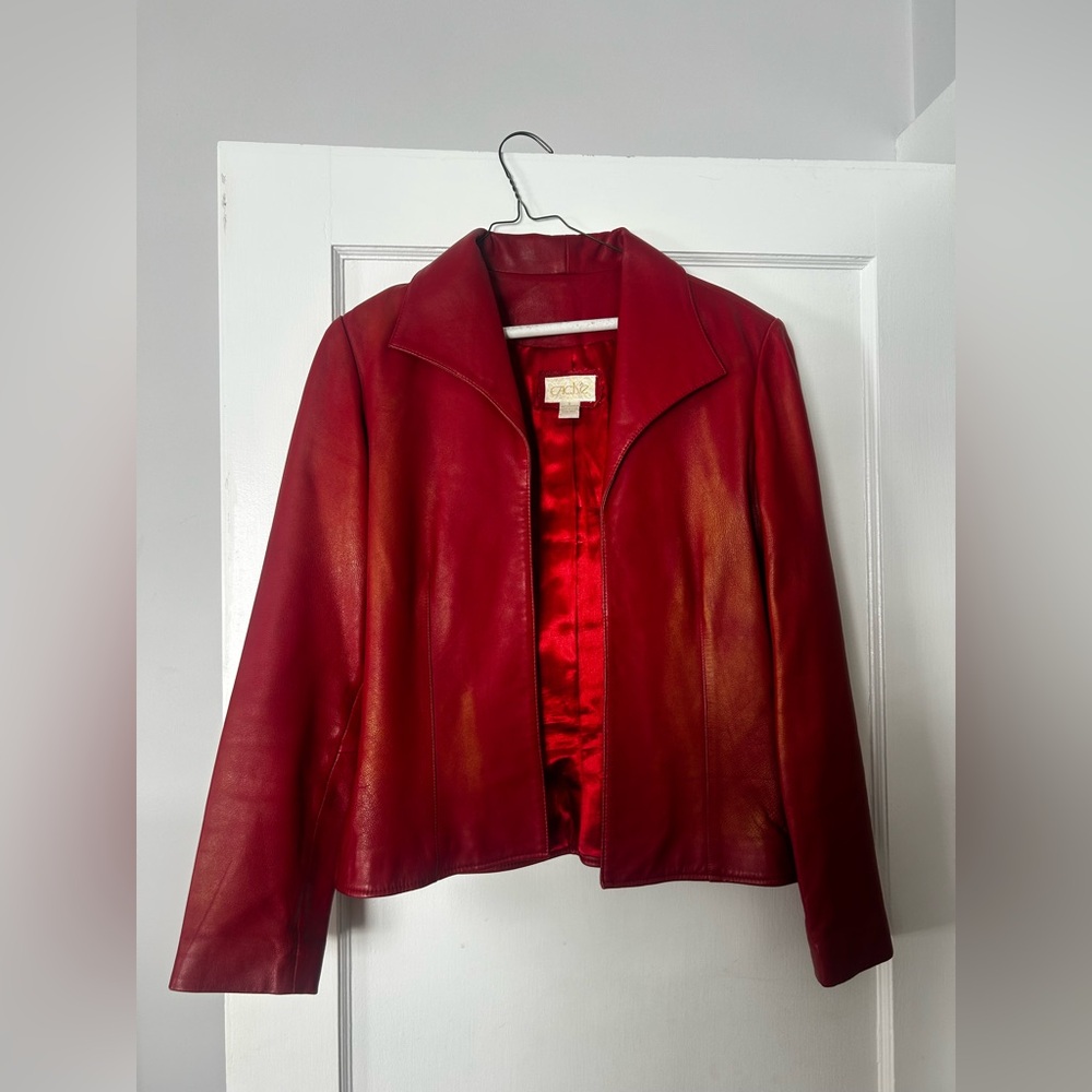Cache Red Leather Jacket and Pants